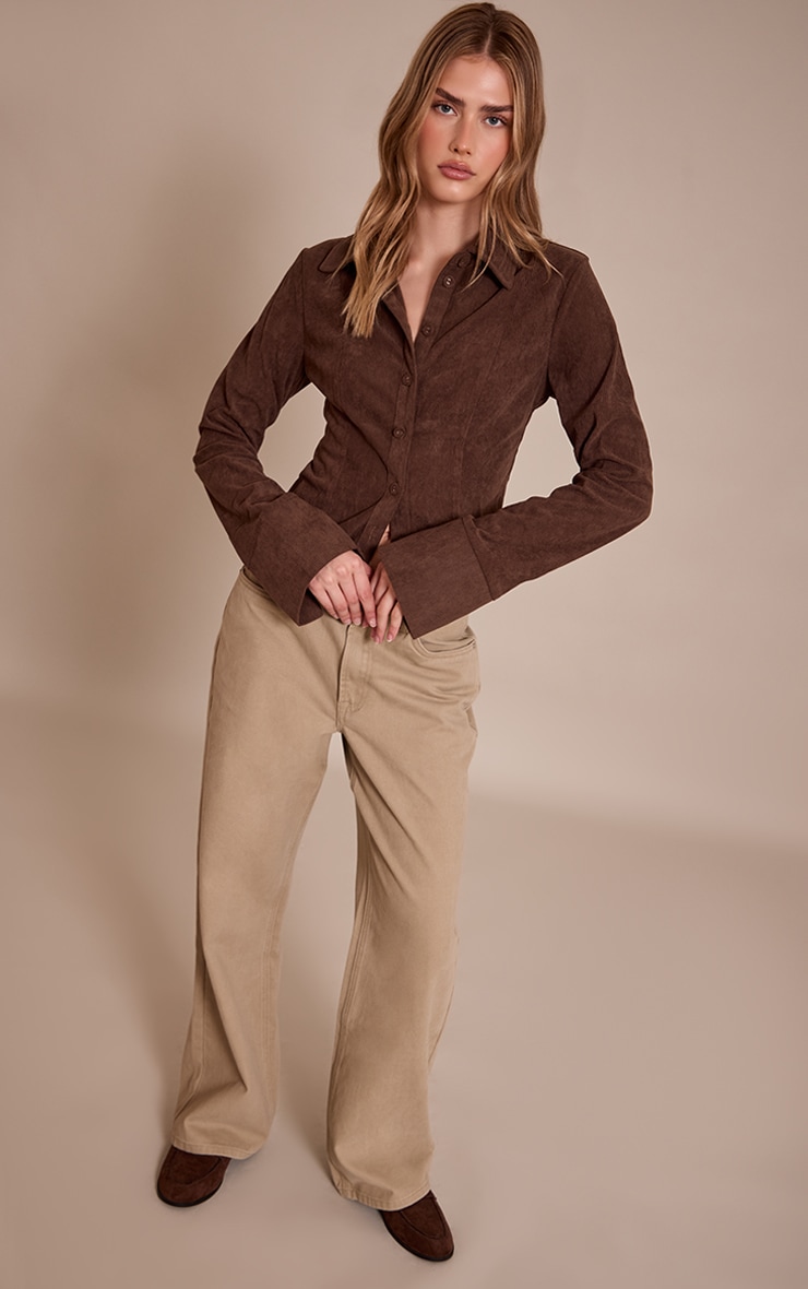 Chemise ajustée en velours côtelé chocolat image 3