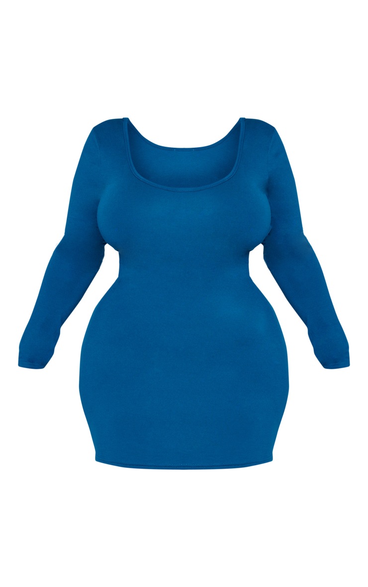 Plus Teal Green Scoop Neck Long Sleeve Bodycon Dress image 5