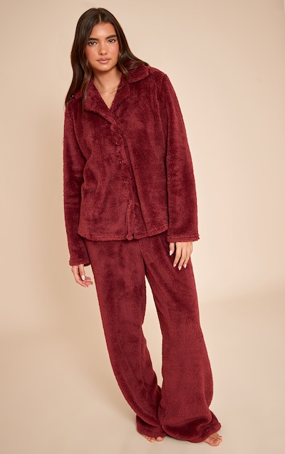 Ensemble de pyjama en polaire bordeaux à boutons