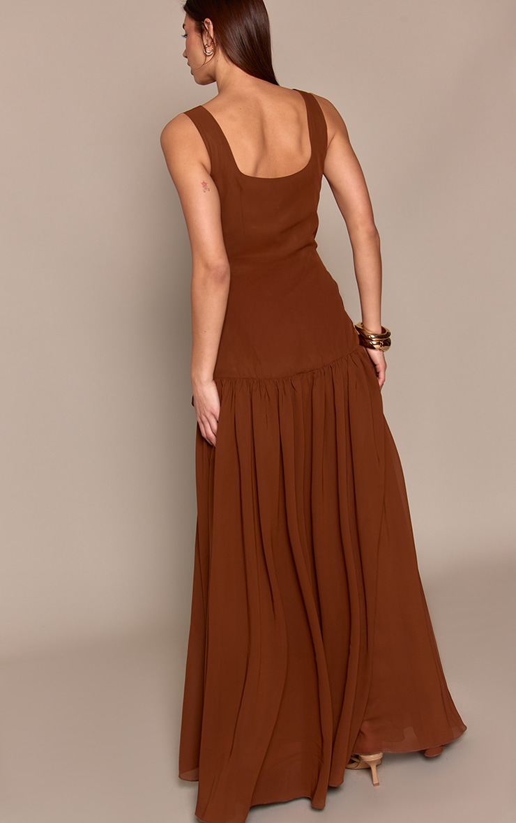 Chocolate Chiffon Ruched Frill Maxi Dress image 2