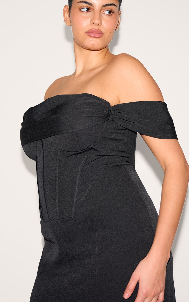 Plus Black Corset Detail Bardot Dress image 4