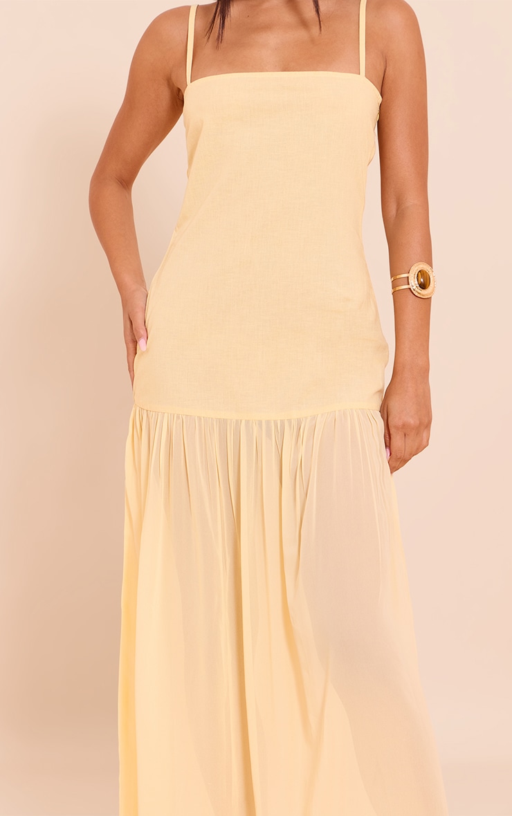Lemon Linen Look Strappy Dropped Waist Maxi Dress image 4