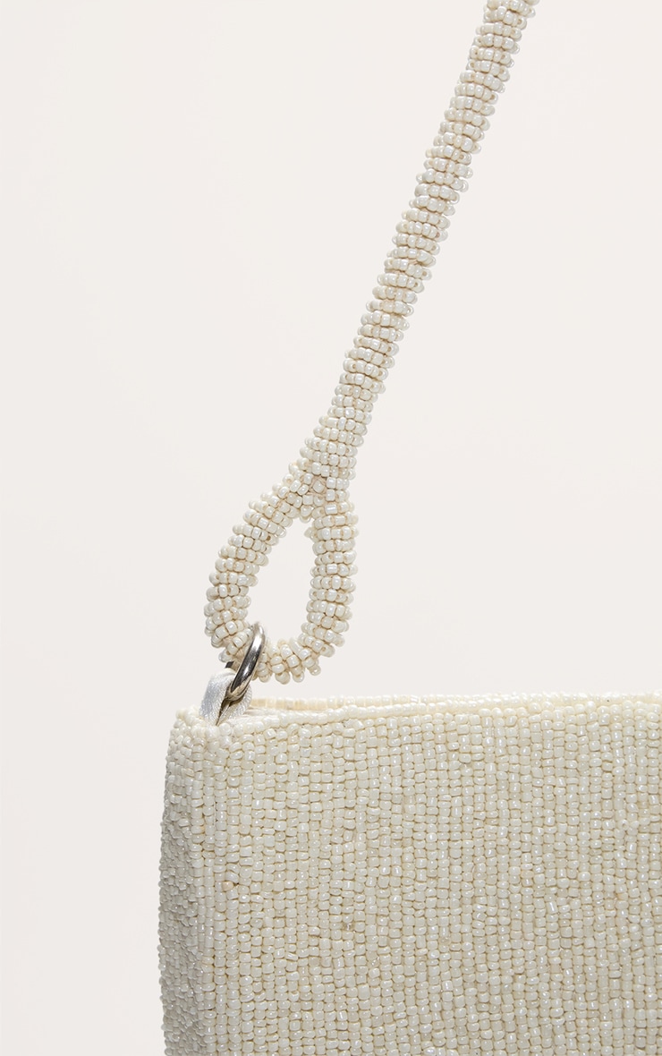 Off White Micro Beaded Shoulder Bag image 5