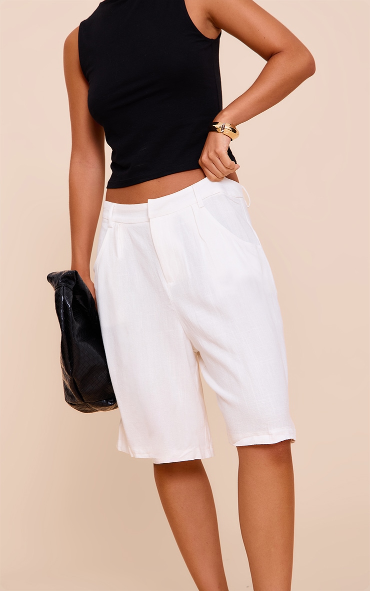 White Linen Tailored Long Shorts image 2