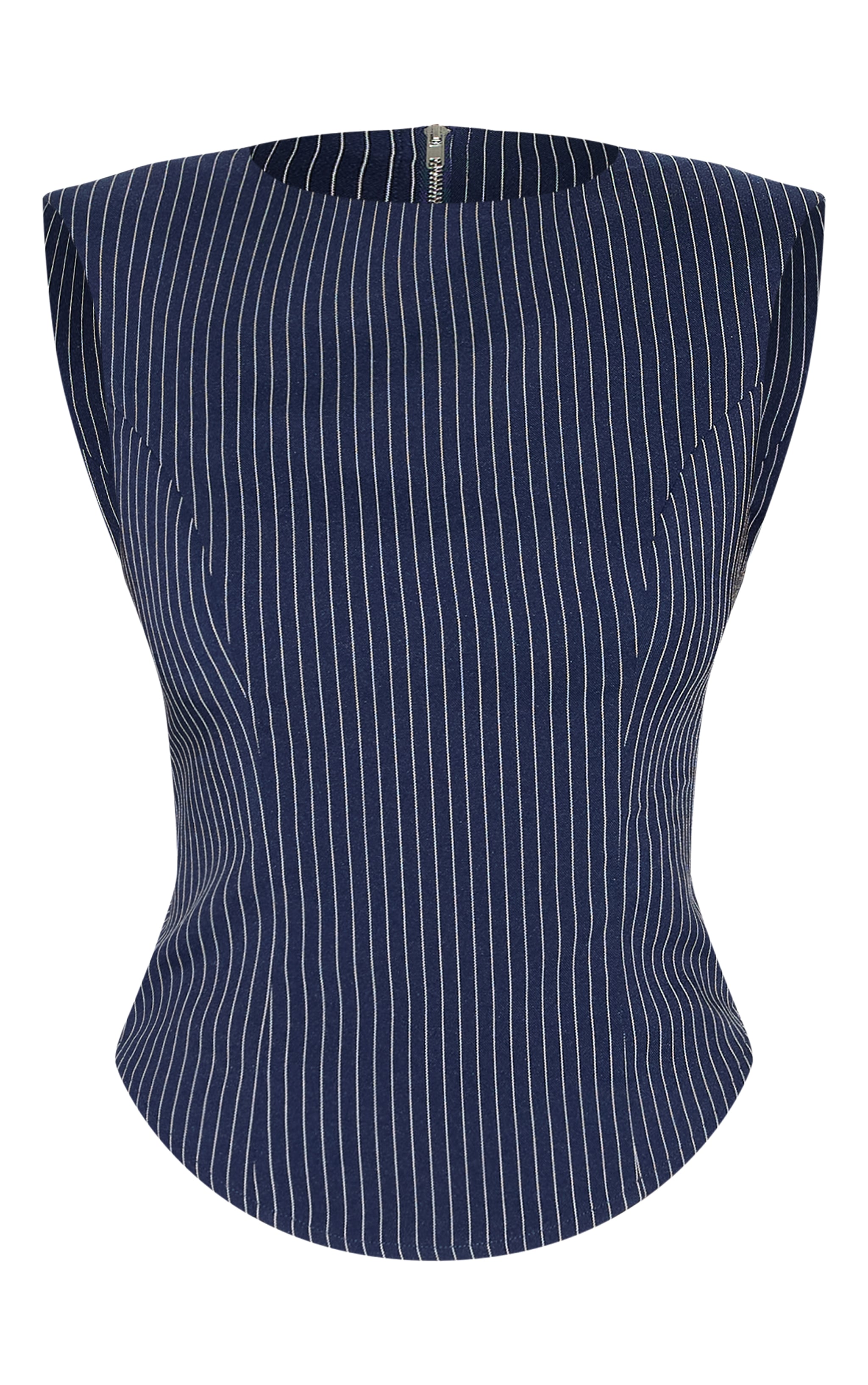 Navy Striped Cotton Tailored Sleeveless Top image 5