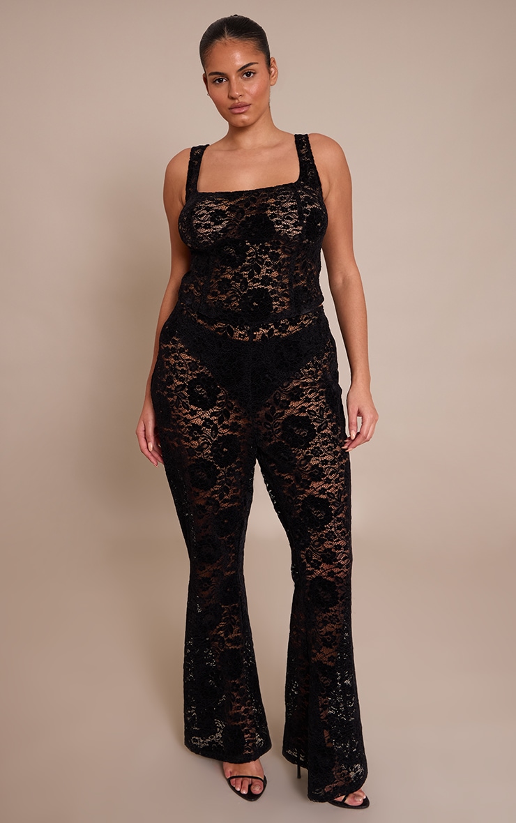 Plus Black Lace Mid Rise Skinny Flares image 1