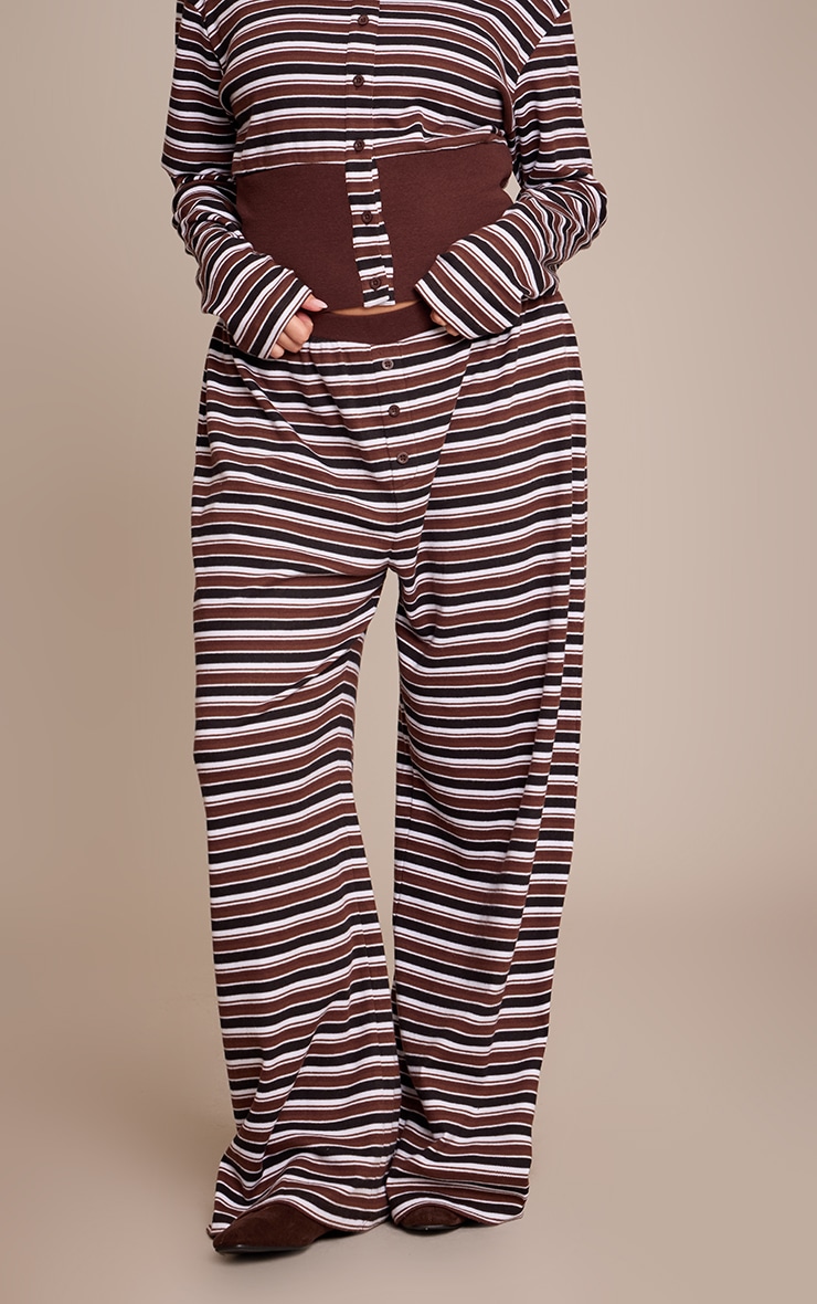 Plus Striped Chocolate Super Soft Wide Leg Trouser image 2