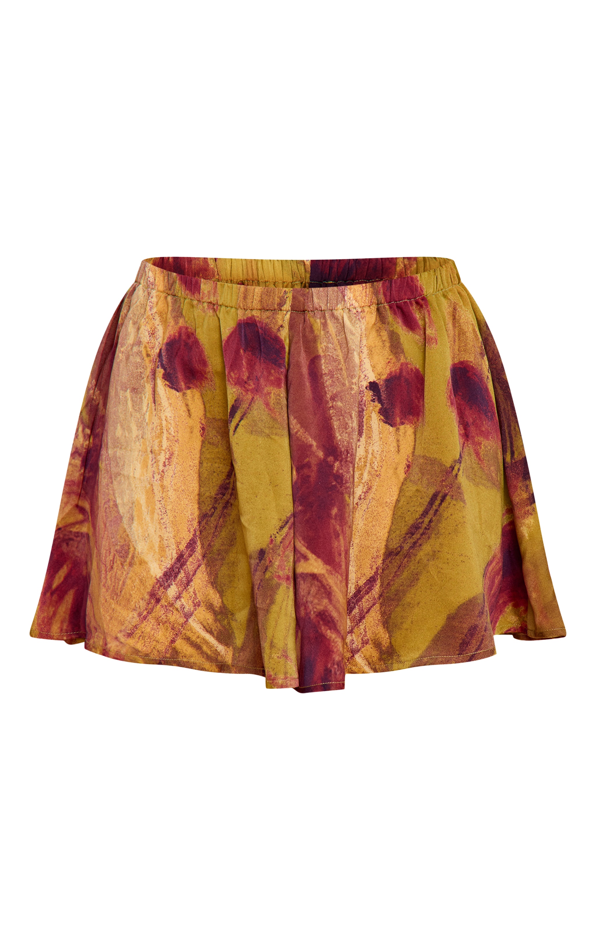 Olive Abstract Print Satin Floaty Shorts image 6