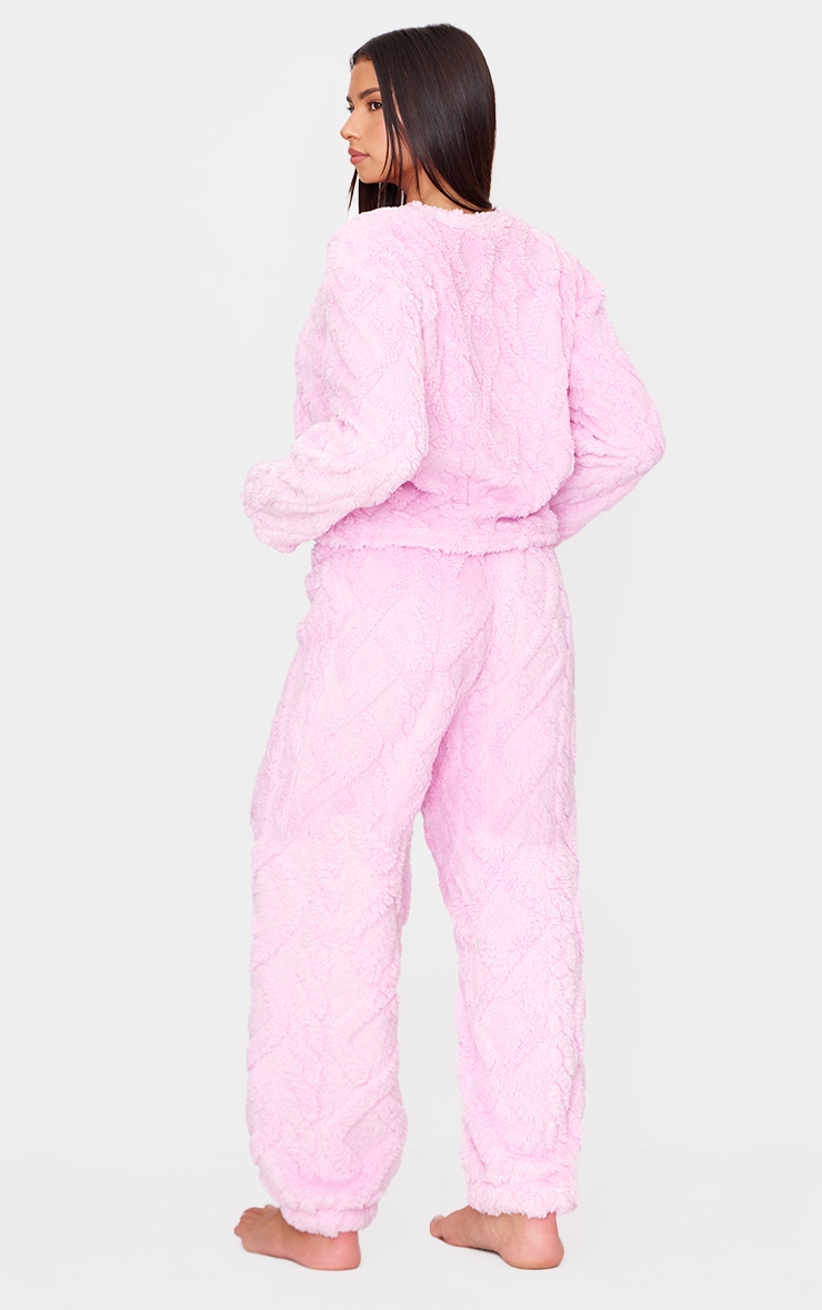 Pink Cable Fleece Long Pj Set image 2