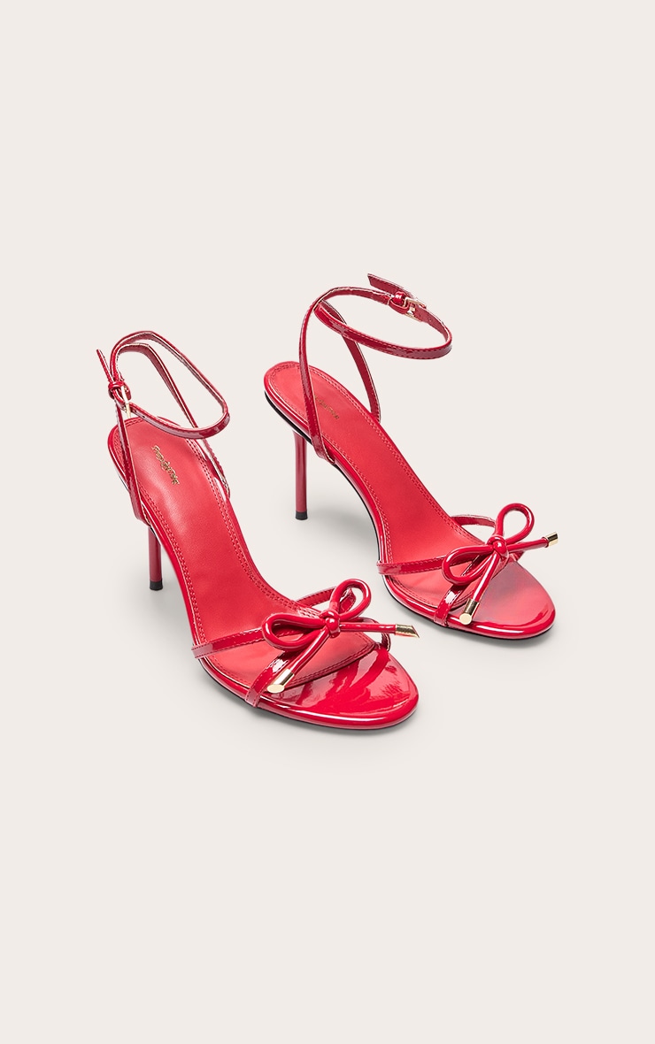 Red Patent PU Bow Detail Strappy Heeled Sandals image 3