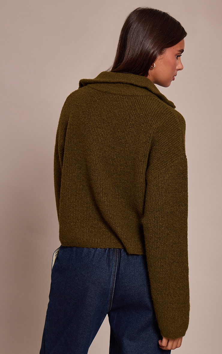 Khaki Half Zip Soft Knit Sweater image 2