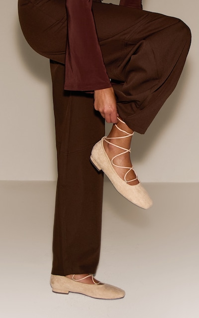 Stone Faux Suede Lace Up Ballet Flat
