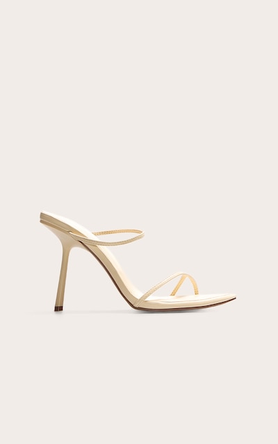Lemon Pu Round Toe Strap High Stiletto Heeled Mules