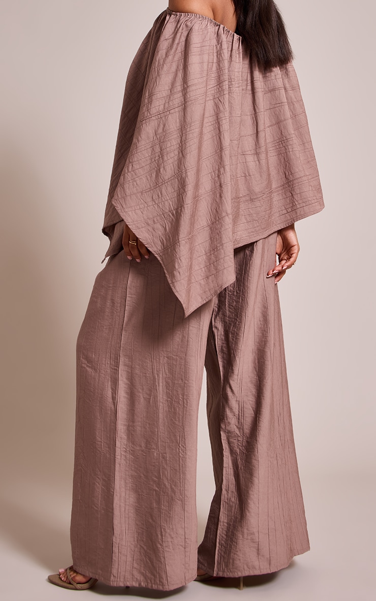 Petite Taupe Crinkle Elasticated Waist Pants image 3