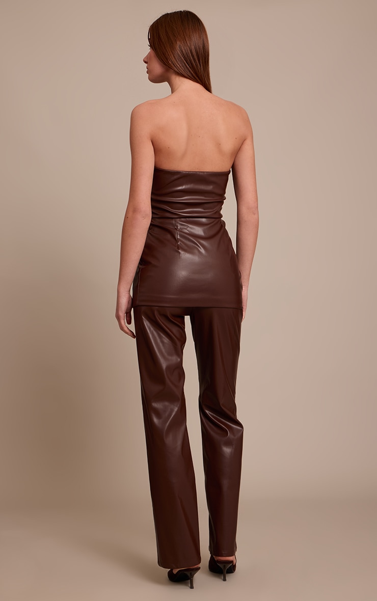 Chocolate Faux Leather Fitted Pants image 3