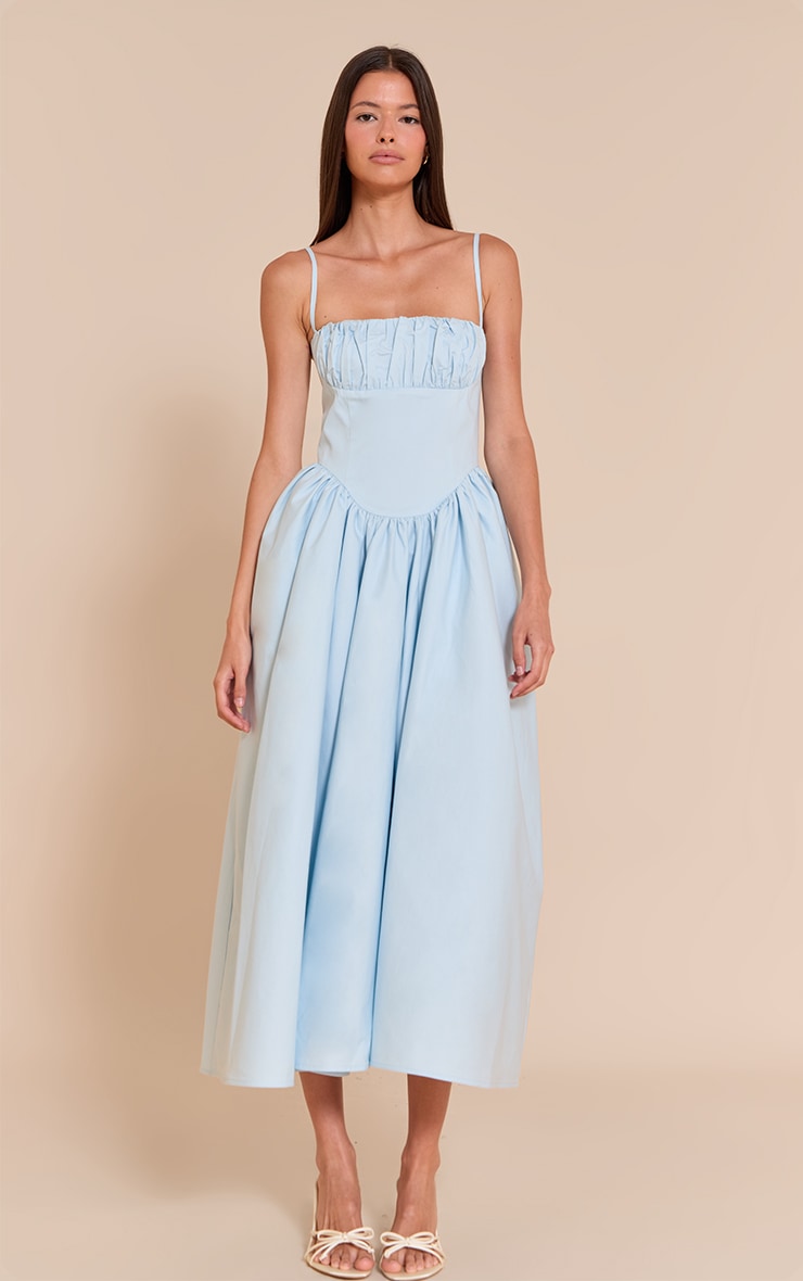 Light Blue Ruched Bust Corset Strappy Midaxi Dress image 1