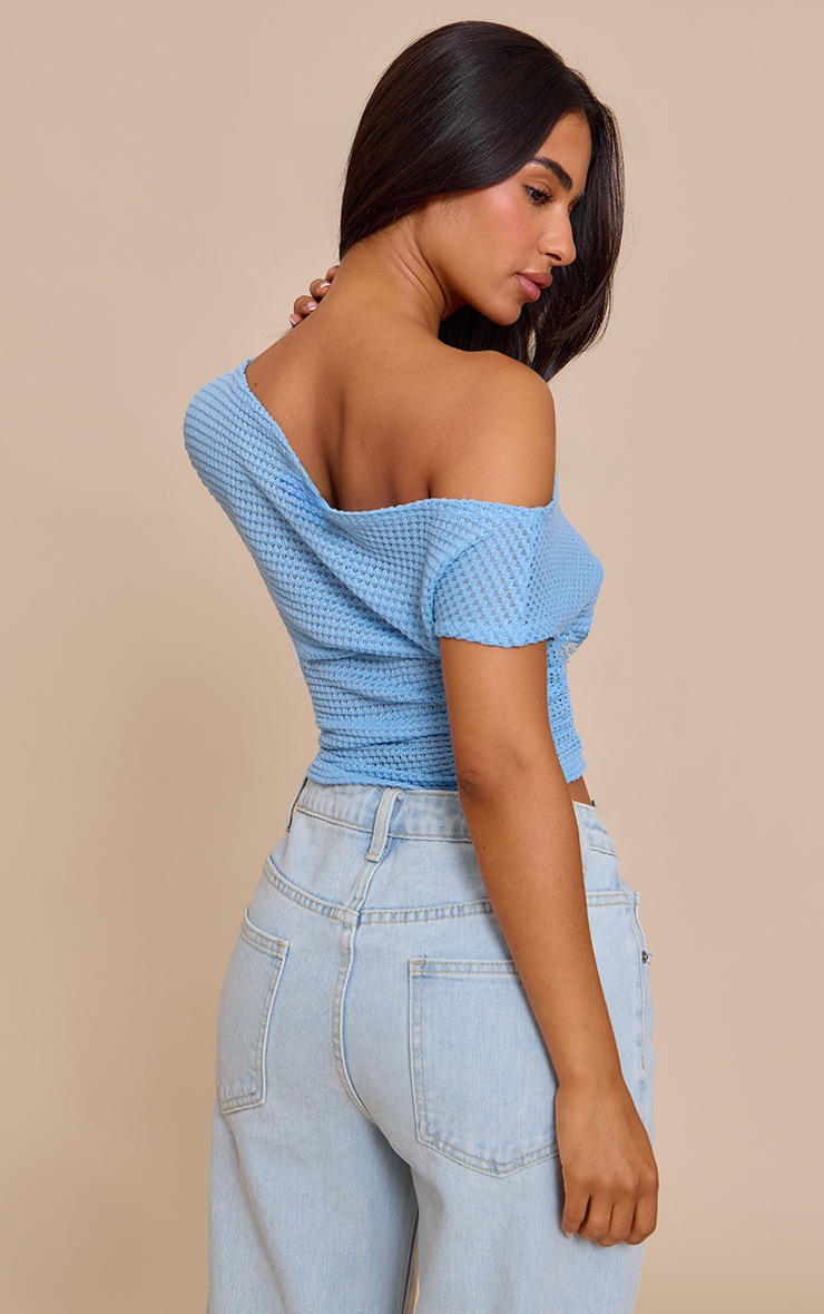 Petite Light Blue Textured One Shoulder Top image 2