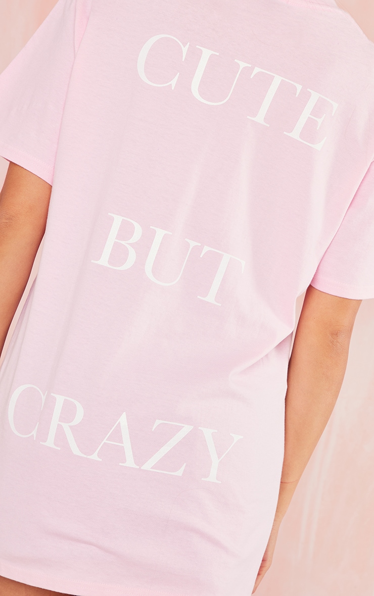 T-shirt rose tendre imprimé Cute But Crazy image 4