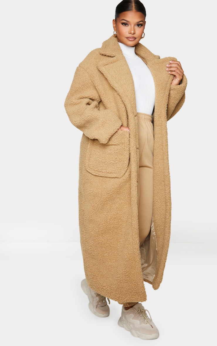 Plus Camel Borg Longline Coat