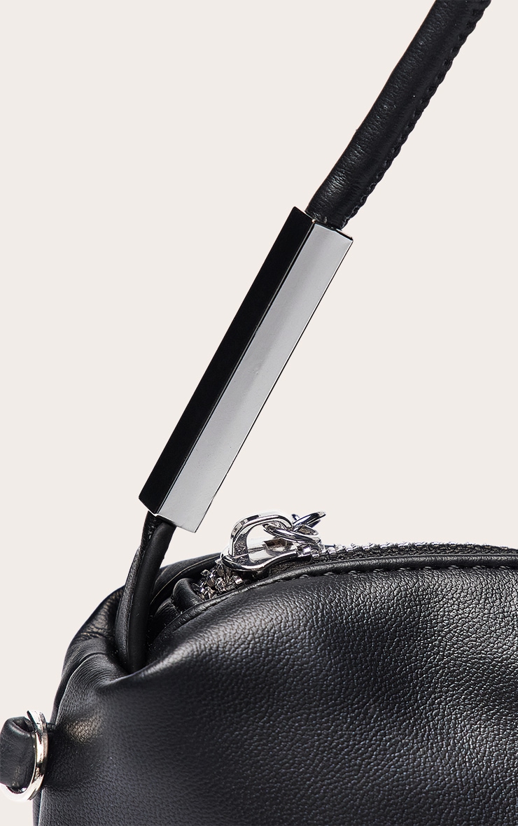 Black Soft PU Silver Hardware Shoulder Bag image 5