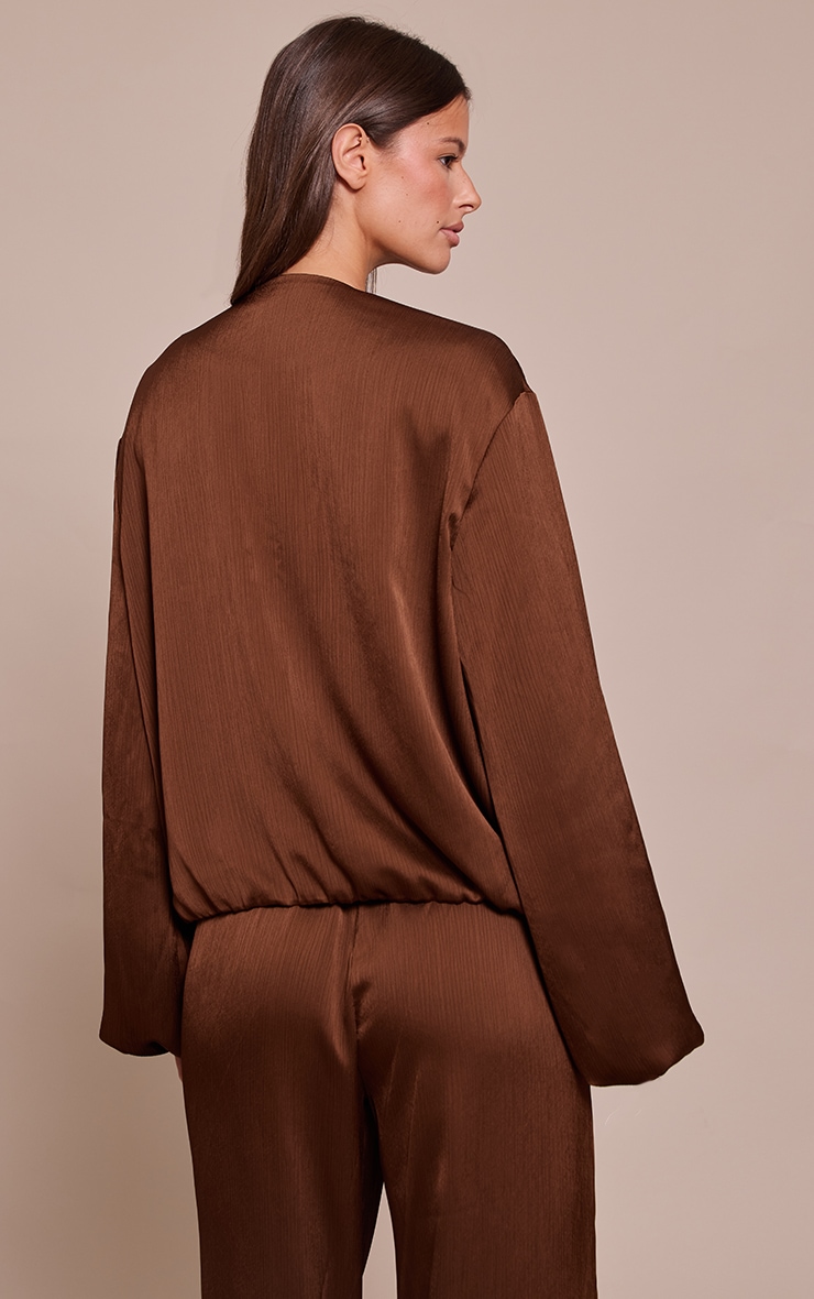 Dark Brown Textured Satin High Neck Jacket image 2