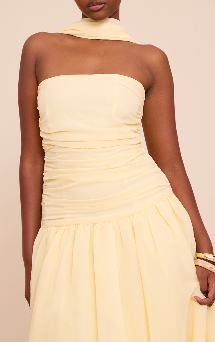 Lemon Bandeau Scarf Detail Puffball Midaxi Dress image 4