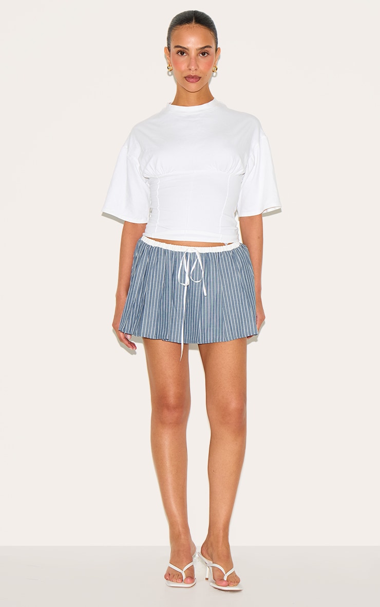Petite Grey Waistband Detail Pinstripe Mini Skirt image 1