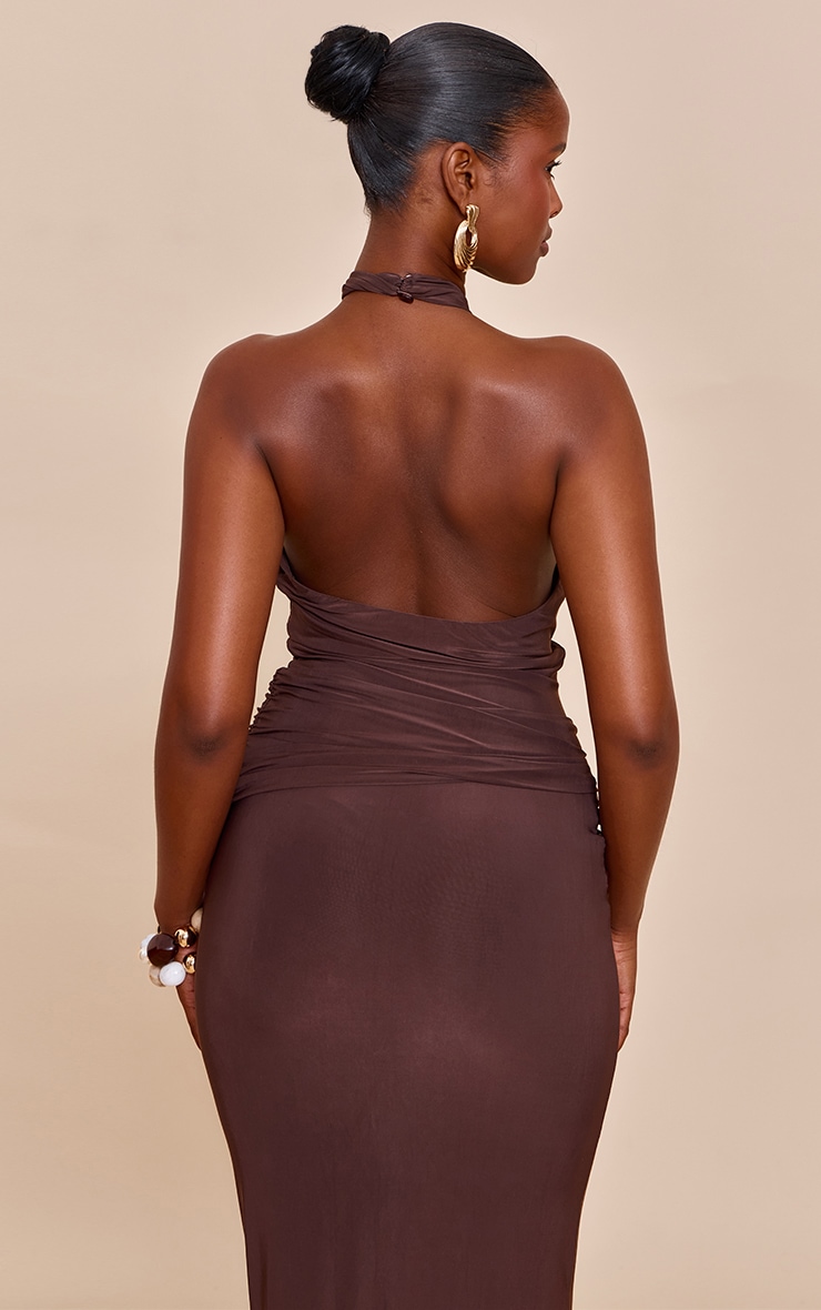 Dark Brown Double Slinky Twist Halter Top image 2
