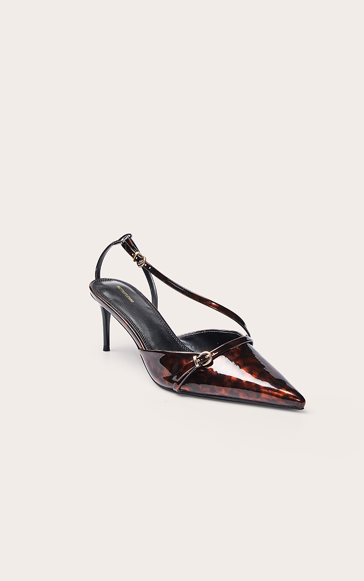Tortoishell Point Toe Buckle Detail Low Heel Courts image 3