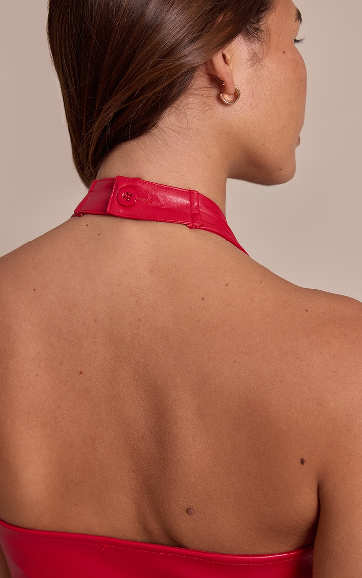 Red Faux Leather Halterneck Crop Top image 4