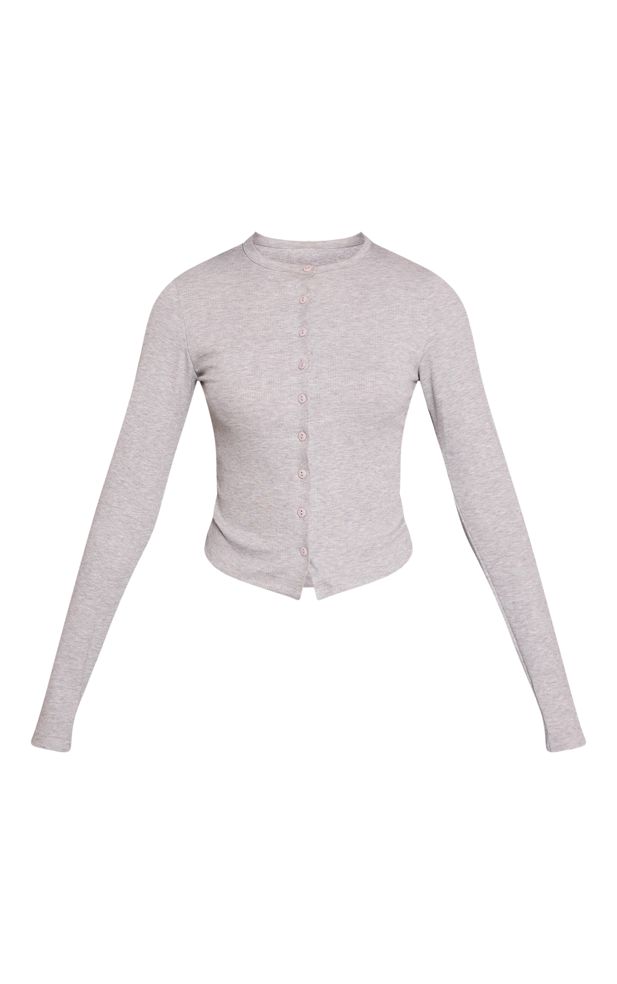 Grey Marl Soft Rib Button Down Long Sleeve Top image 5