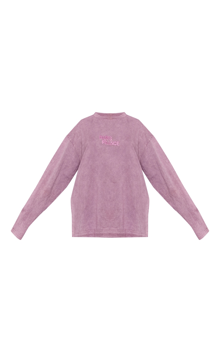 Mauve Washed Paris Embroidered Long Sleeve T Shirt image 5