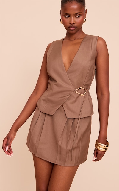 Mocha Woven Pleated Mini Skirt