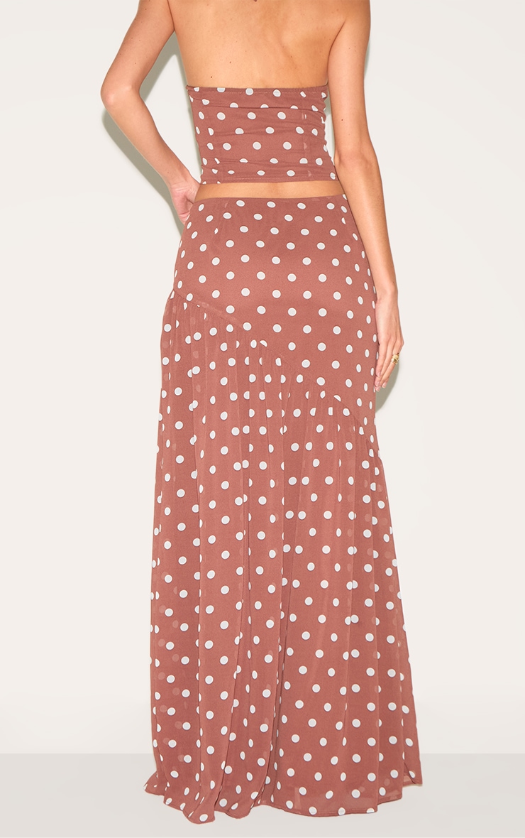 Chocolate Polka Dot Asymmetric Maxi Skirt image 3