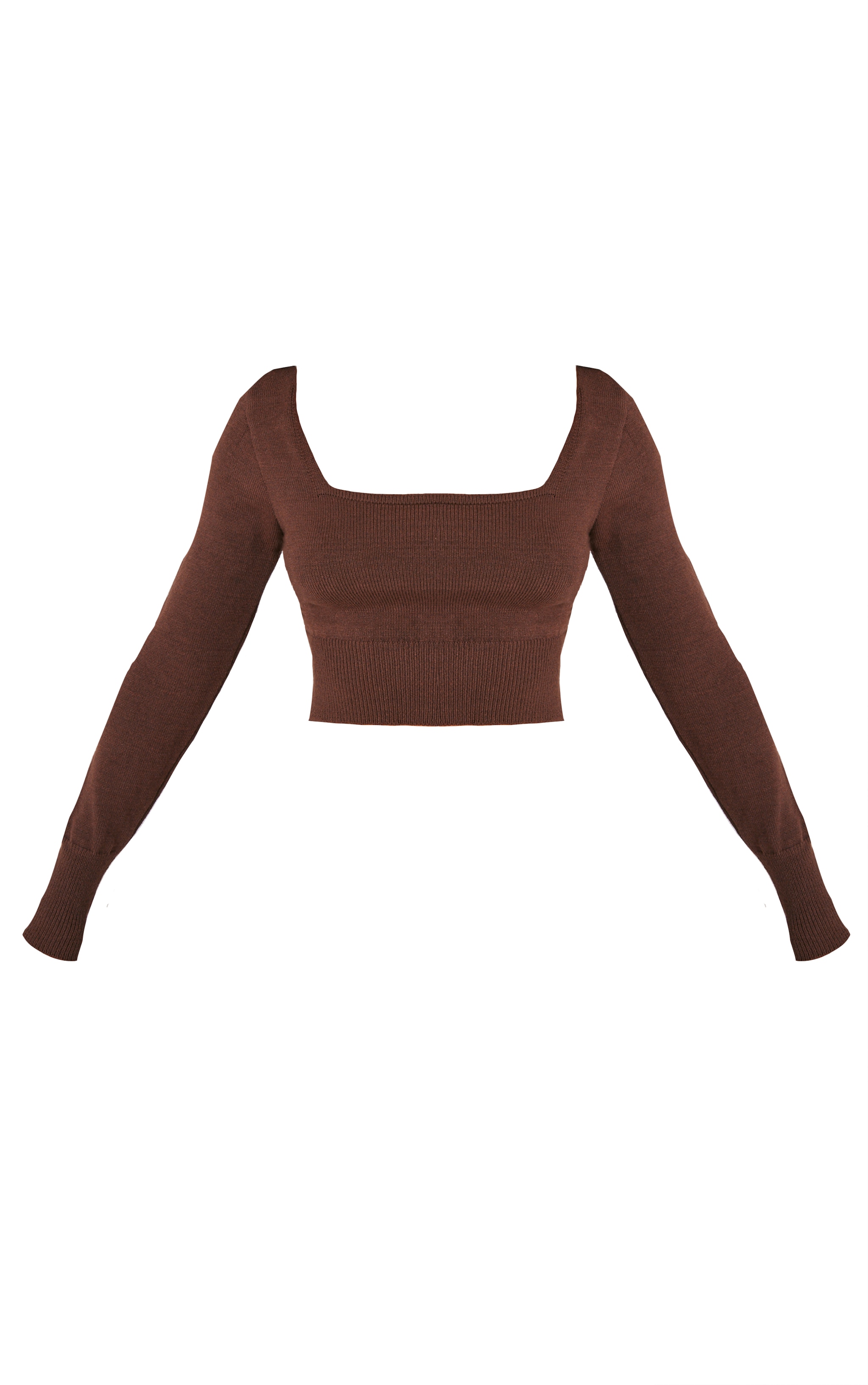 Petite Crop top en maille tricot chocolat à manches longues et col rond  image 5