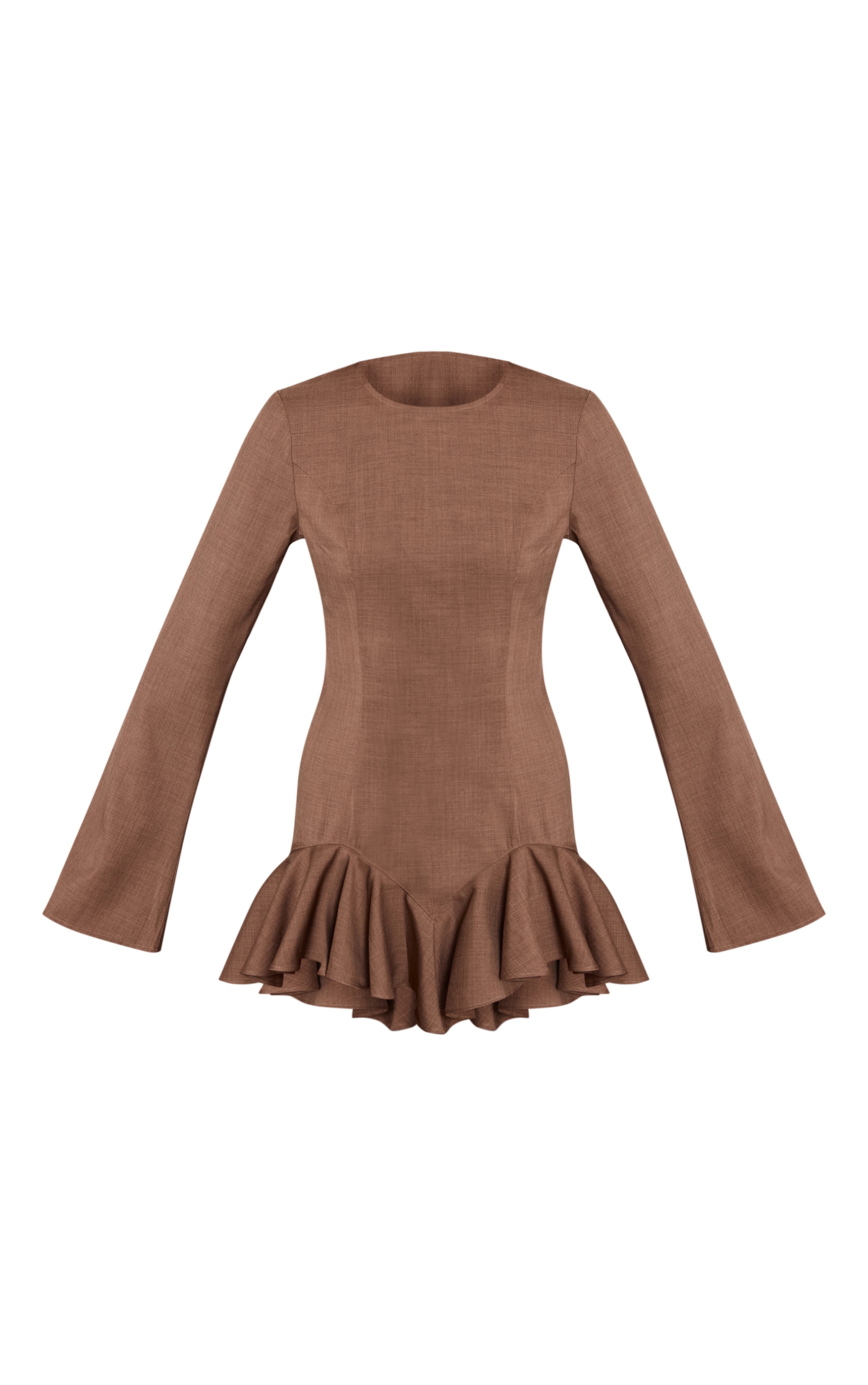 Chocolate Tailored Boat Neck Frill Shift Dress image 5
