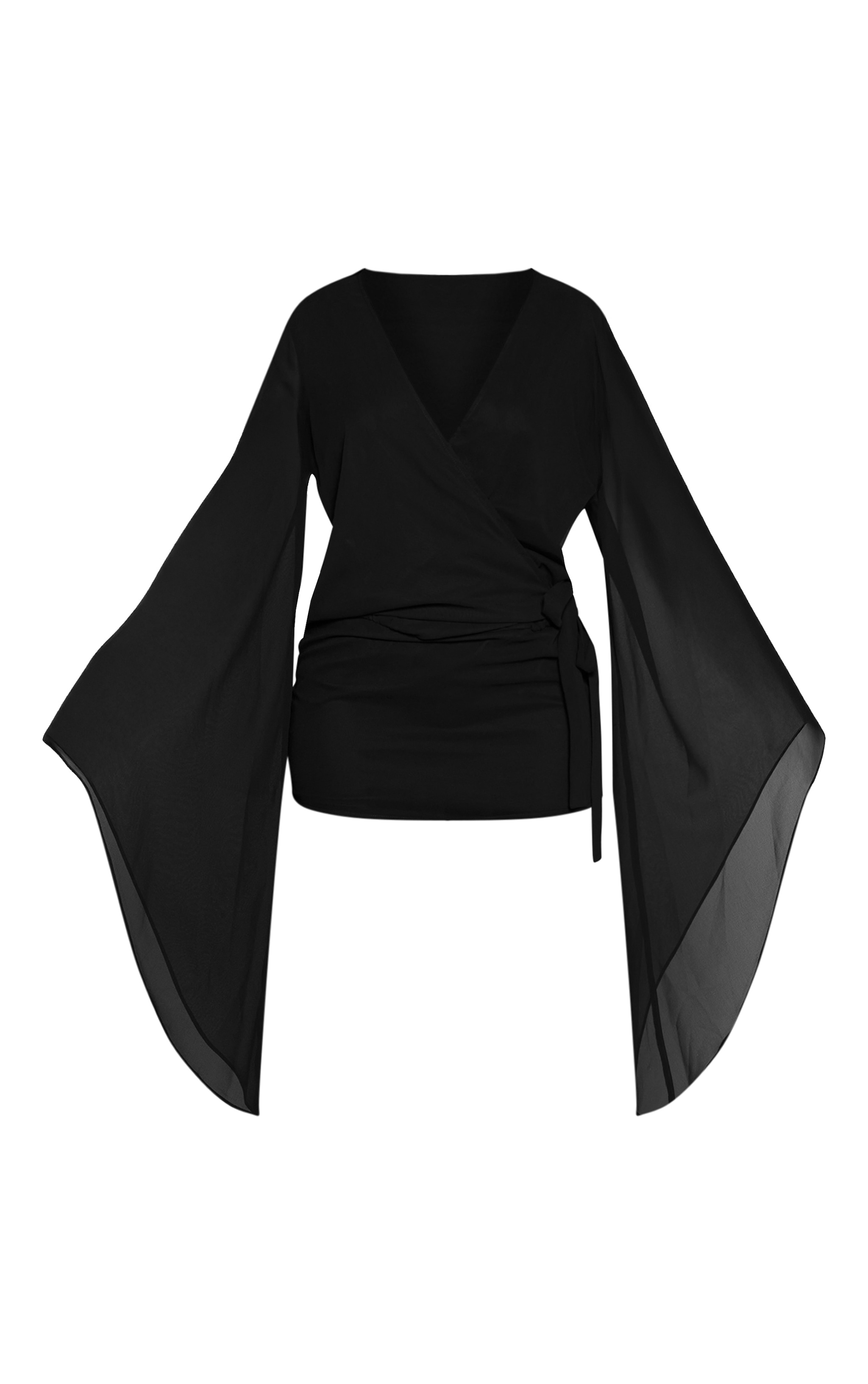 Petite Black Tie Waist Open Front Mini Dress image 5