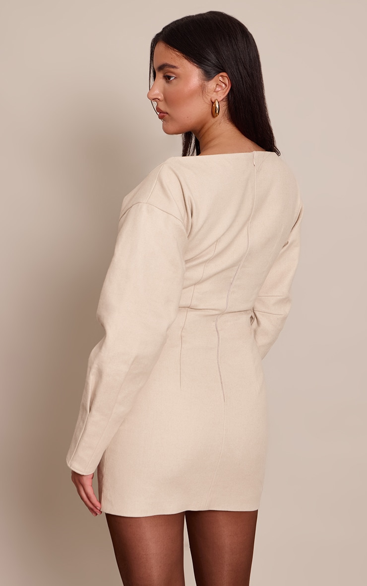 Cream Boat Neck Cocoon Sleeve Bodycon Dress image 2