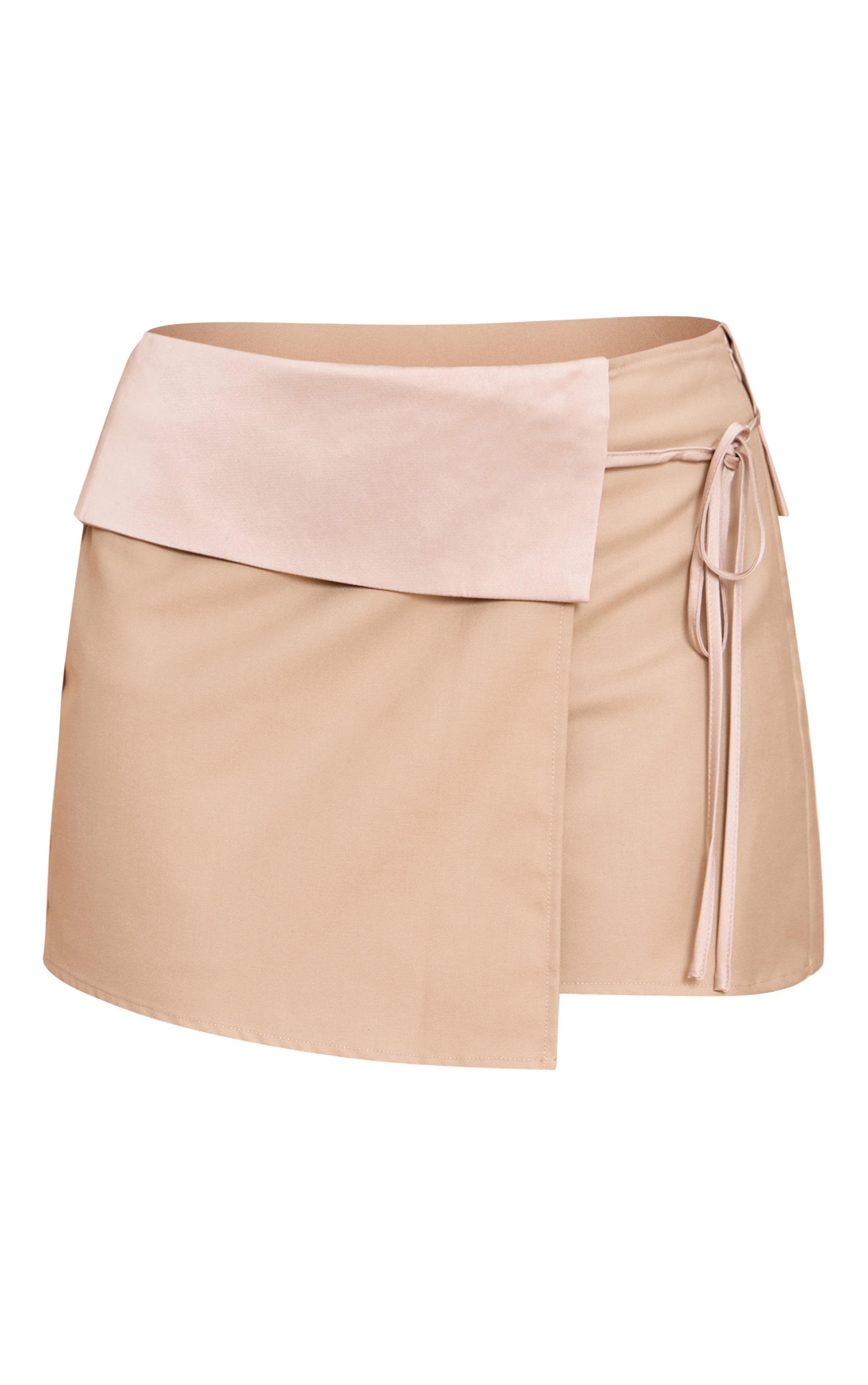 Jupe-short portefeuille satinée camel à bande sur la taille image 6
