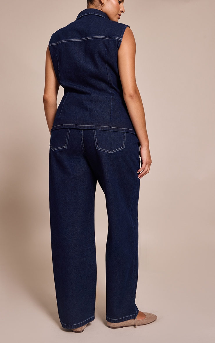Plus Indigo Mid Rise Wide Leg Jeans image 3