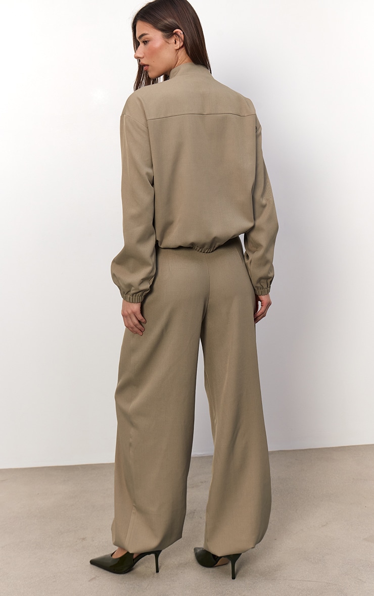 Light Khaki Woven Toggle Detail Straight Leg Pants image 4