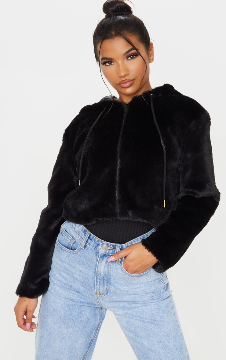 cropped hooded fur jacket