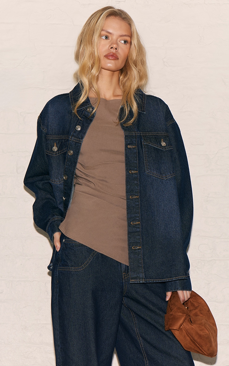 Taupe Bengaline Ruched Asymmetric Detail Long Top image 4