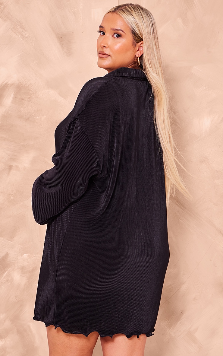 Plus Black Plisse Frill Hem Shirt Dress image 2