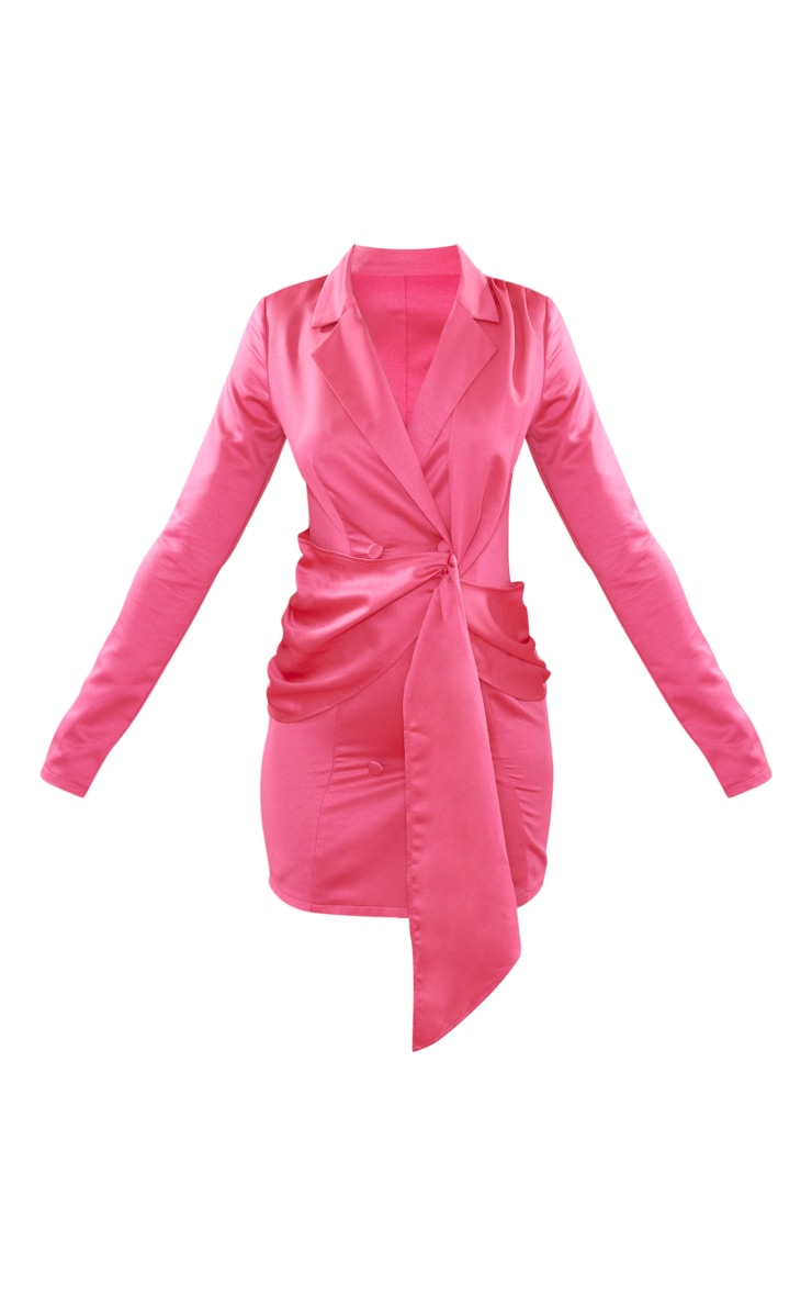 Hot Pink Satin Draped Detail Blazer Dress image 4