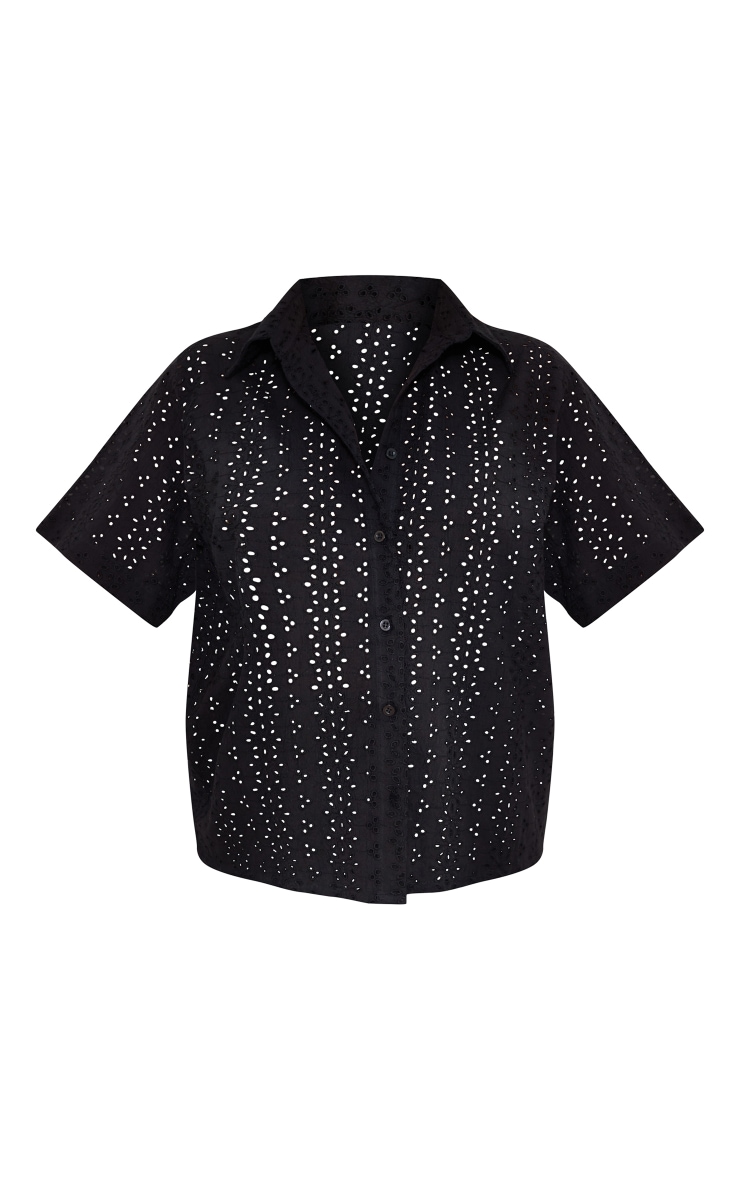 Black Broderie Anglais Short Sleeve Oversized Shirt image 5