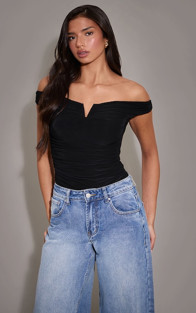 Black Double Layer Slinky Extreme Ruch Detail Bodysuit