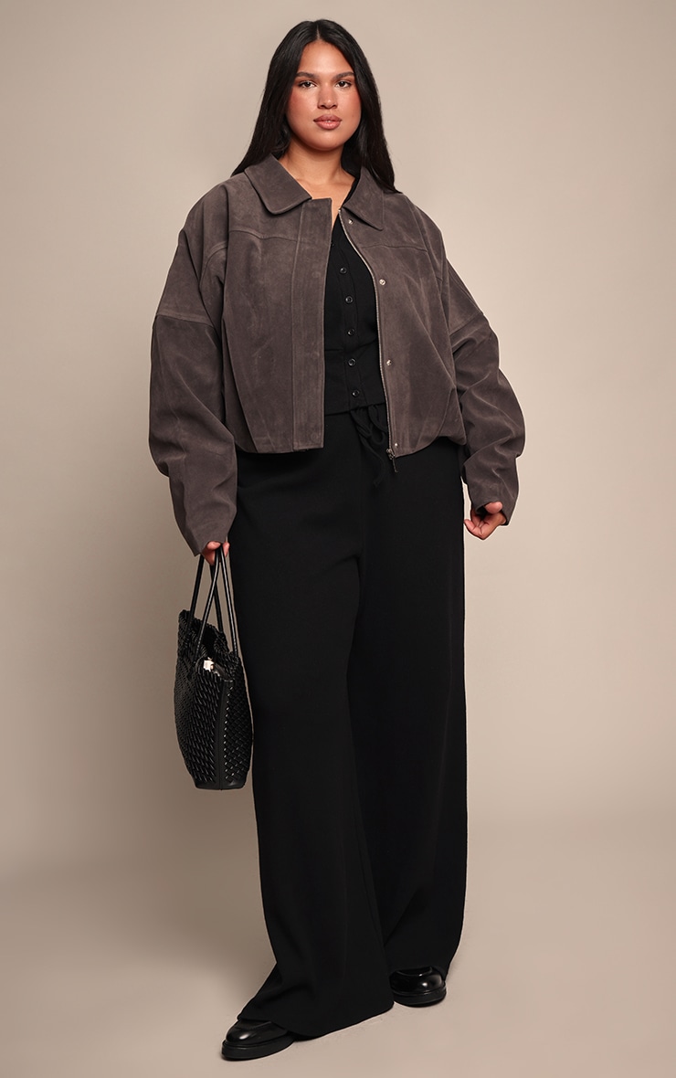 Plus Grey Faux Suede Covered Placket Bomber Jacket image 3