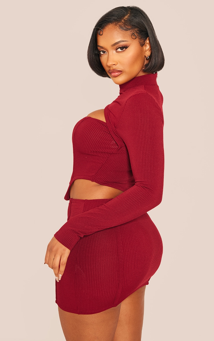 Shape Burgundy Rib Cut Out Crop Top image 2