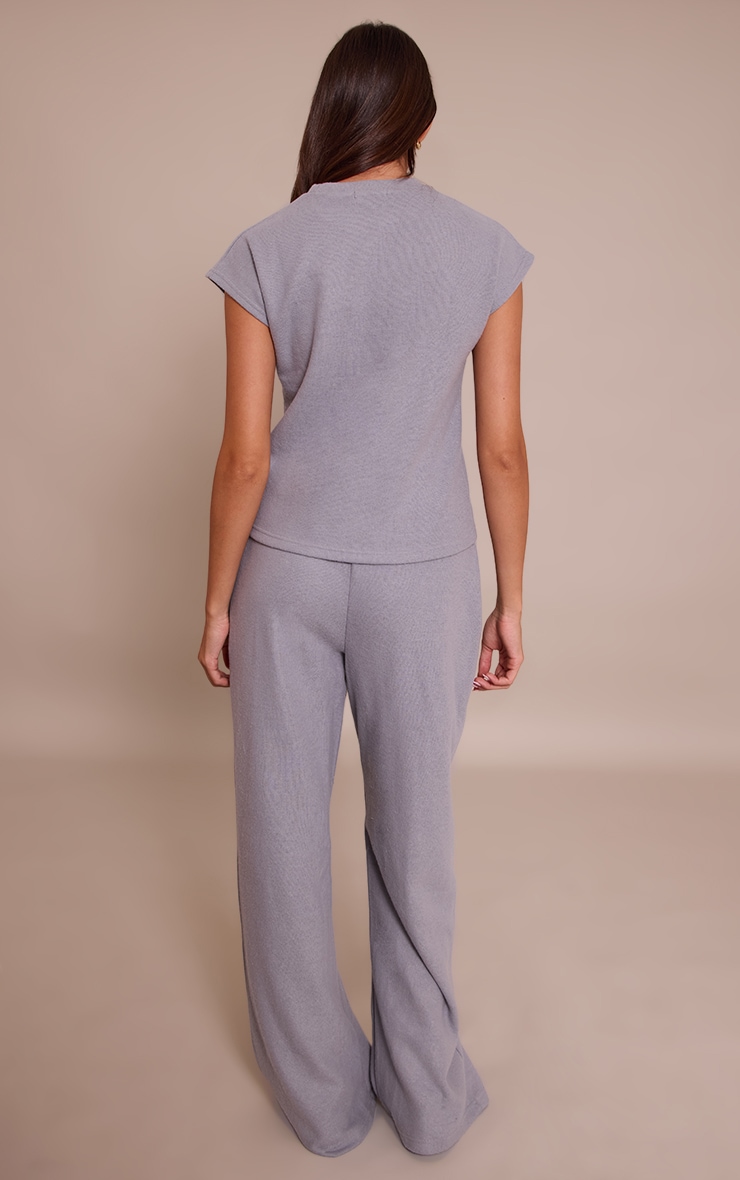 Charcoal Grey Rib Knit Straight Leg Pant  image 3